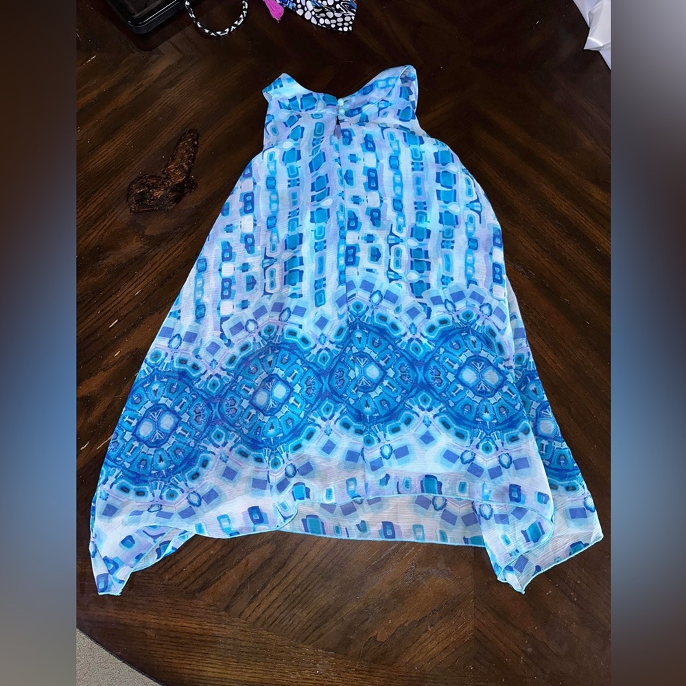 Iz Beyer California  Shirt Womens Size Large Sleeveless Blue Abstract